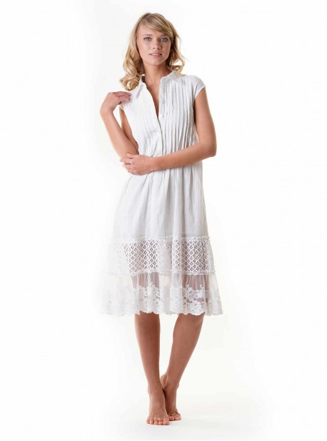 Robe chemise sans manche brodées blanche - Positano - Iconique