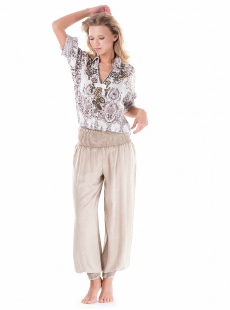 Top manches courtes col chemise imprimé Marron - Casablanca - Iconique	