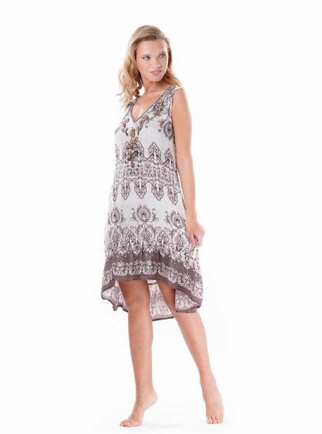 Robe col V imprimée mi-longue Marron - Casablanca - Iconique	