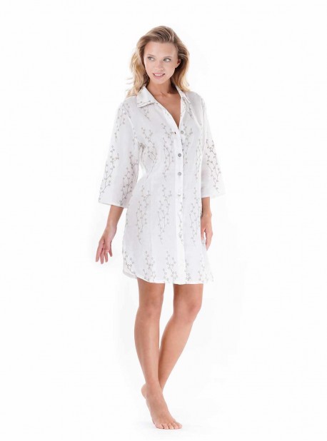Robe chemise imprimée feuille Blanche - Portofino - Iconique	