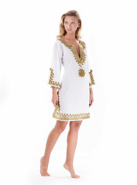 Kaftan brodé Blanc et Doré - Sahara Nights - Iconique