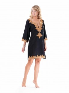 Kaftan court brodé Noire et Doré - Opulence - Iconique	