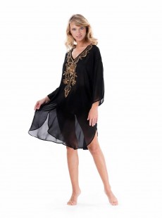 Kaftan long brodé Noire et Doré - Opulence - Iconique