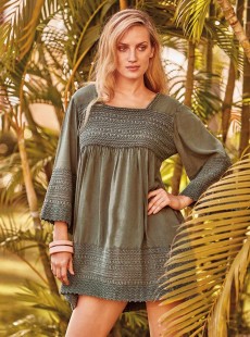 Robe courte col carré Bleu vert - Selva - Iconique