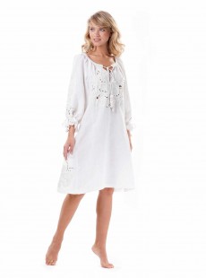 Robe blouse mi-longue brodée Blanc - Odissey - Iconique