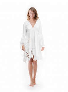 Robe mi-longue brodée Blanc - Odissey - Iconique