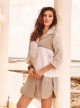 Robe chemise bi-colore Blanc et Beige - Patchwork - Iconique