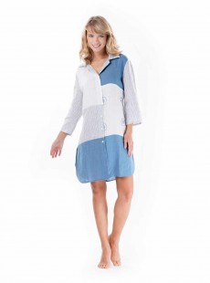Robe chemise bi-colore Blanc et Bleu - Patchwork - Iconique