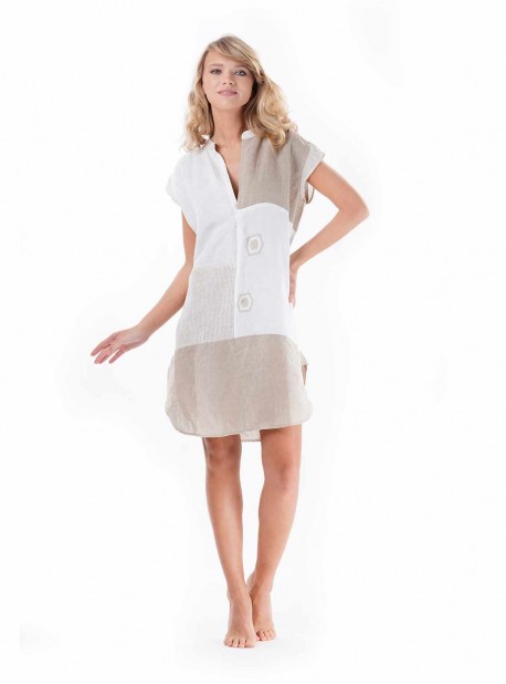 Robe bi-colore Blanc et Beige - Patchwork - Iconique