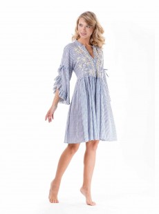 Robe à carreaux manches à volants Bleu et Blanc - Santorini - Iconique