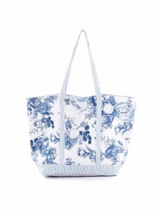 Sac de plage longues anses à fleurs Bleu et Blanc - Sicily - Iconique