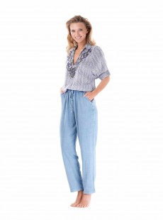 Pantalon large chambray Bleu - Ibiza - Iconique
