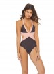 Maillot de bain 1 pièce Plongeant Riviera Selena Marron/Rose - PilyQ