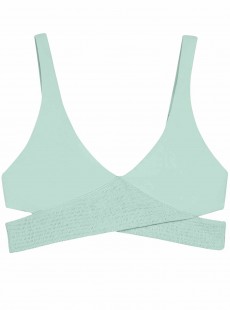 Haut de maillot de bain plongeant Azura Smocked bleu/vert - PilyQ