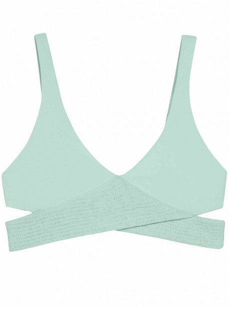 Haut de maillot de bain plongeant Azura Smocked bleu/vert - PilyQ