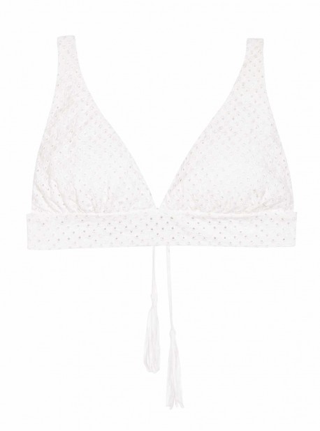 Haut de maillot de bain Plongeant à oeillets Eyelet Halter blanc - PilyQ