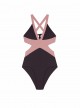 Maillot de bain 1 pièce Plongeant Riviera Selena Marron/Rose - PilyQ