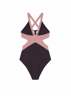 Maillot de bain 1 pièce Plongeant Riviera Selena Marron/Rose - PilyQ 