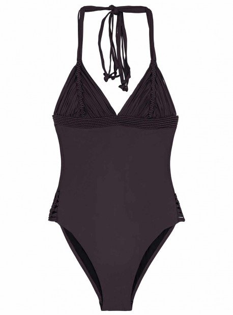 Maillot de bain 1 pièce Plongeant Coco Isla Marron - PilyQ