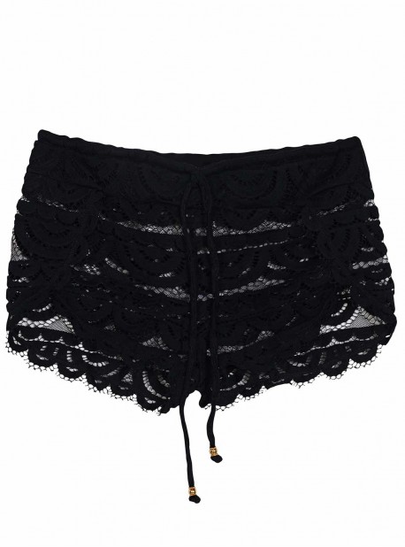 Short de plage en dentelle transparente Midnight Finn Noir - PilyQ