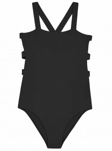Maillot de bain 1 pièce Midnight Ribbed Caged Noir - PilyQ