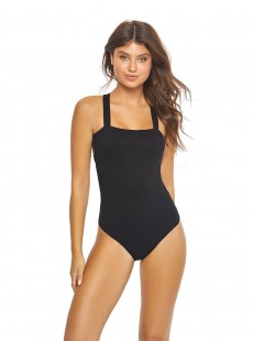 Maillot de bain 1 pièce Midnight Ribbed Caged Noir - PilyQ