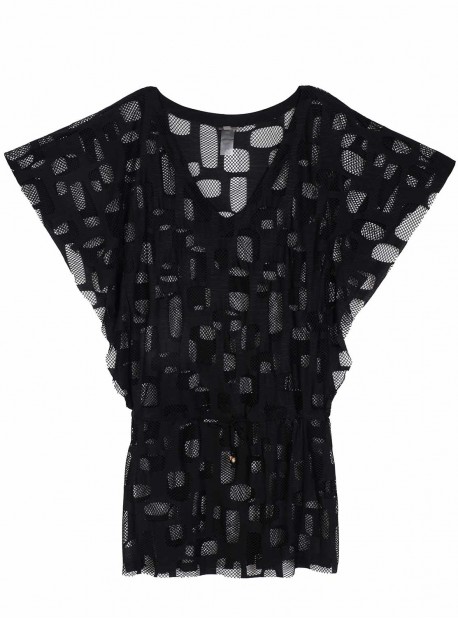 Robe de plage courte en tulle transparent Midnight Daniella Noir - PilyQ