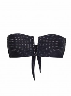 Haut de maillot de bain Bandeau en V Dusk Sporty Noir imprimé plumetis Doré - PilyQ