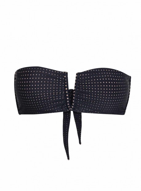 Haut de maillot de bain Bandeau en V Dusk Sporty Noir imprimé plumetis Doré - PilyQ
