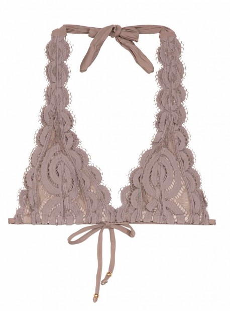 Haut de maillot de bain Triangle en dentelle Sandstone Lace Marron - PilyQ