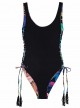 Maillot de bain 1 pièce Réversible Aralia Lola Lace Up Imprimés fleuris/Noir - PilyQ