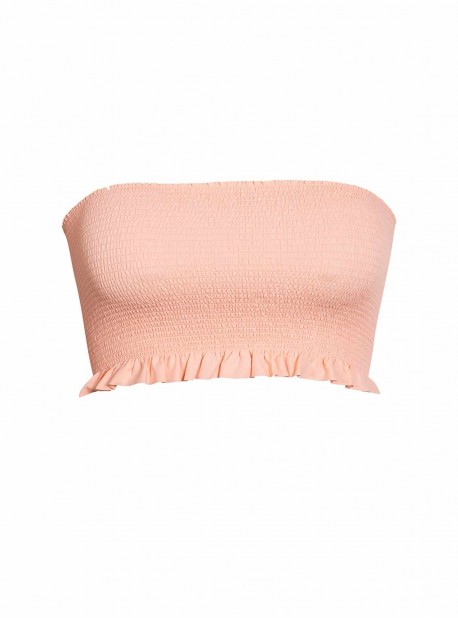 Haut de maillot de bain Bandeau à volants Papaya Smocked Rose - PilyQ