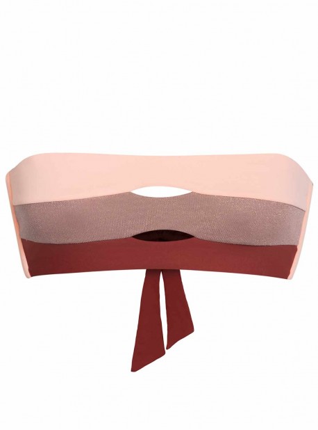 Haut de maillot de bain Bandeau Papaya Color Block Rose/Paillette/Rouge - PilyQ