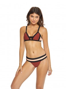 Haut de maillot de bain Triangle Papaya Color Block Marron/Rose - PilyQ