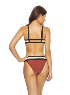 Haut de maillot de bain Triangle Papaya Color Block Marron/Rose - PilyQ