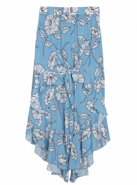 Pantalon de plage long à volants Poppy Ruffle Imprimés fleuris/Bleu - PilyQ