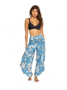 Pantalon de plage long à volants Poppy Ruffle Imprimés fleuris/Bleu - PilyQ