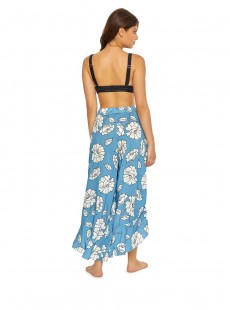 Pantalon de plage long à volants Poppy Ruffle Imprimés fleuris/Bleu - PilyQ