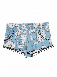 Short de plage Poppy Pom Pom Imprimés fleuris/Bleu - PilyQ
