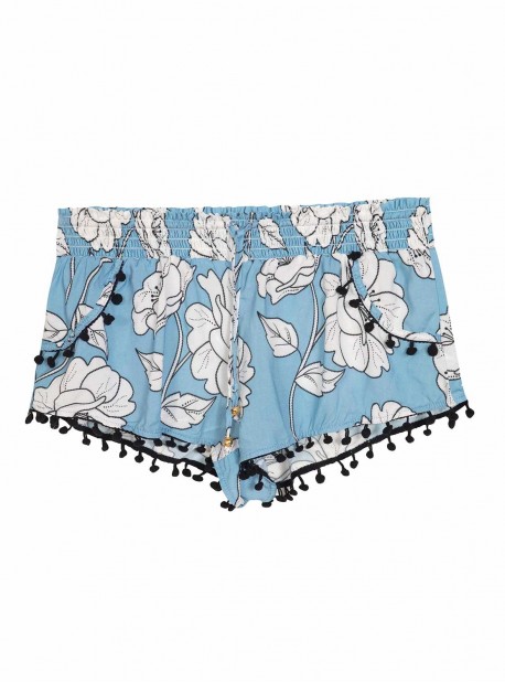 Short de plage Poppy Pom Pom Imprimés fleuris/Bleu - PilyQ