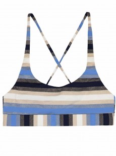 Brassière de bain sport  à rayures Cancun Stripe Sporty Bleu/Blanc/Noir - PilyQ