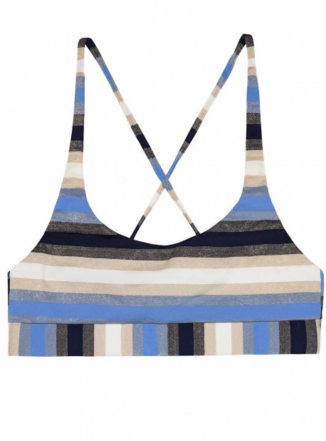 Brassière de bain sport  à rayures Cancun Stripe Sporty Bleu/Blanc/Noir - PilyQ