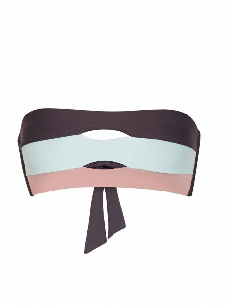 Haut de maillot de bain bandeau Riviera Color Block Marron - PilyQ
