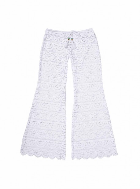 Pantalon long de plage en dentelle Must Haves Malibu Lace Blanc - PilyQ