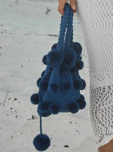 Sac de plage à Pompons Poseidon Bleu - PilyQ