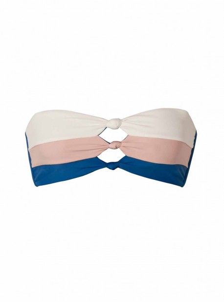 Haut de maillot de bain bandeau Island Blue Bleu Blanc Rose - PilyQ