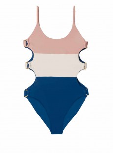 Maillot de bain 1 pièce Island Blue Bleu Blanc Rose - PilyQ