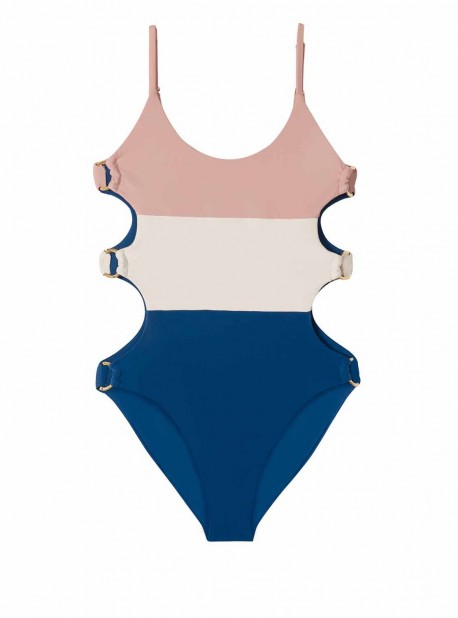 Maillot de bain 1 pièce Island Blue Bleu Blanc Rose - PilyQ