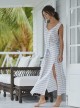 Robe de plage Longue Bay Stripe Bleu et Blanc - PilyQ