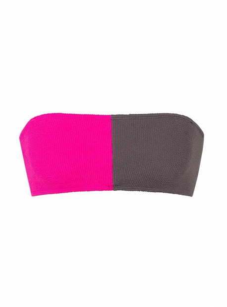 Haut de maillot de bain bandeau bicolore rose et gris Acai Reef - PilyQ